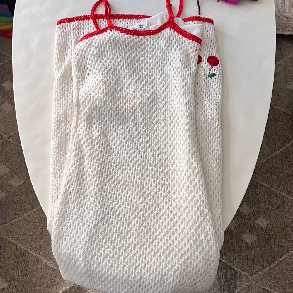 Sweet Girl Cherry Crochet Fruit Print Knit Maxi Dress White Red Size Large - Picture 8 of 9